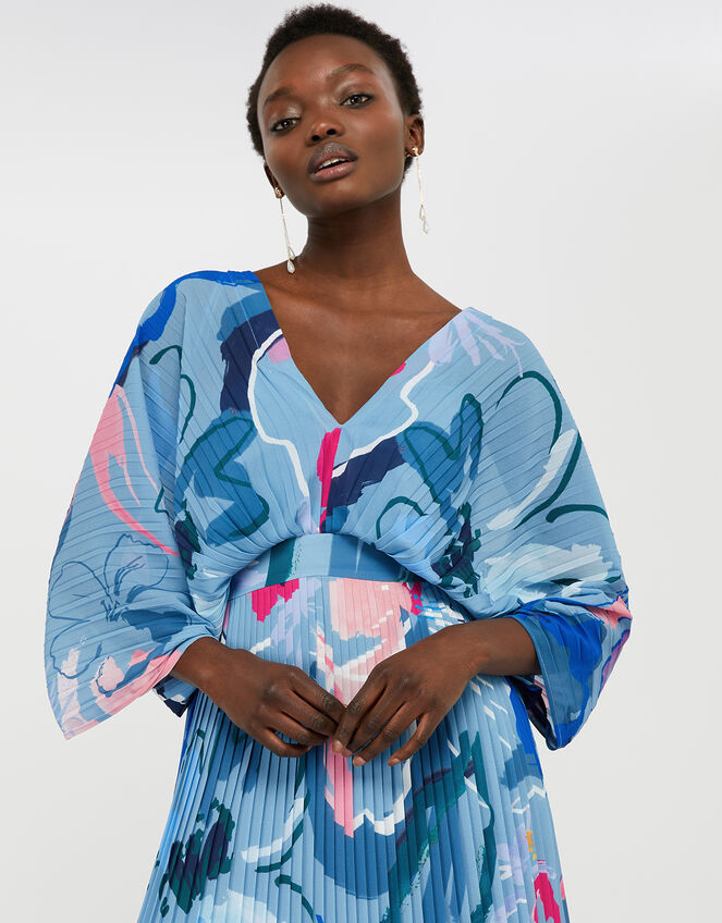 Erica Pleated Kaftan Maxi Dress, Blue (BLUE), large