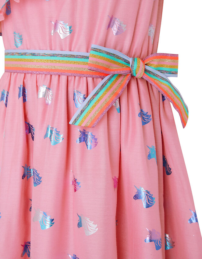 Foil Unicorn Dress with Rainbow Belt, Pink (PINK), large