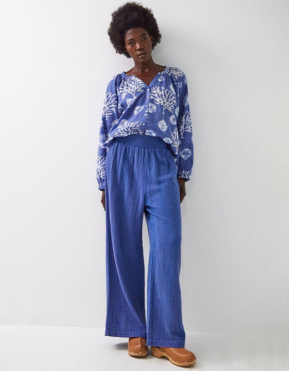 East Stephanie Crinkled Cotton Trousers, Blue (INDIGO), large
