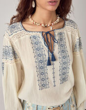 Maison Hotel Claudia Embroidered Blouse, Blue (NAVY), large