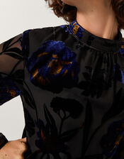 Giselle Sheer Floral Devor&eacute; Midi Dress, Blue (MIDNIGHT), large