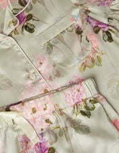 Floral Satin Short Pyjamas & Eye Mask Set, Green (GREEN), large