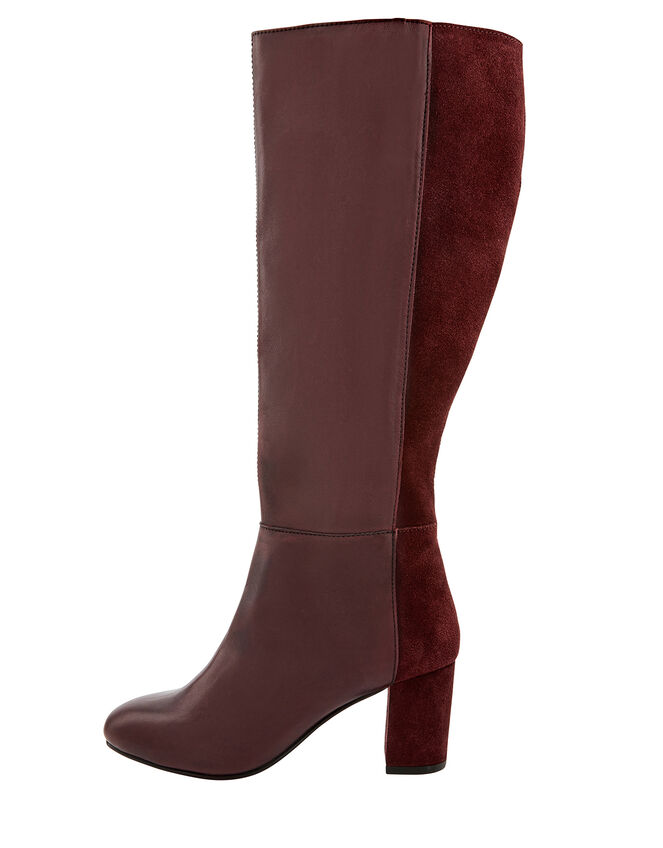 Robyn Long Leather and Suede Boots, Red (BURGUNDY), large