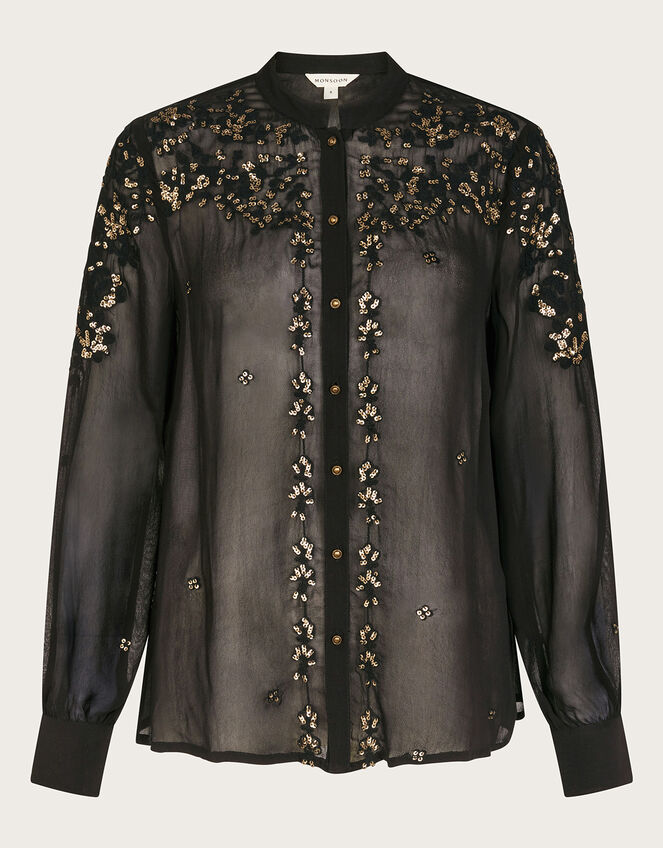 Greta Embellished Blouse, Black (BLACK), large