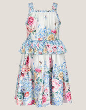 Rose Floral Satin Dress, Ivory (IVORY), large