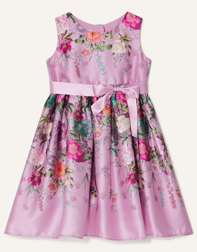 Baby Floral Print Satin Dress, Pink (PINK), large