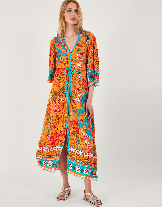 Palm Print Dress in LENZING™ ECOVERO™, Orange (ORANGE), large