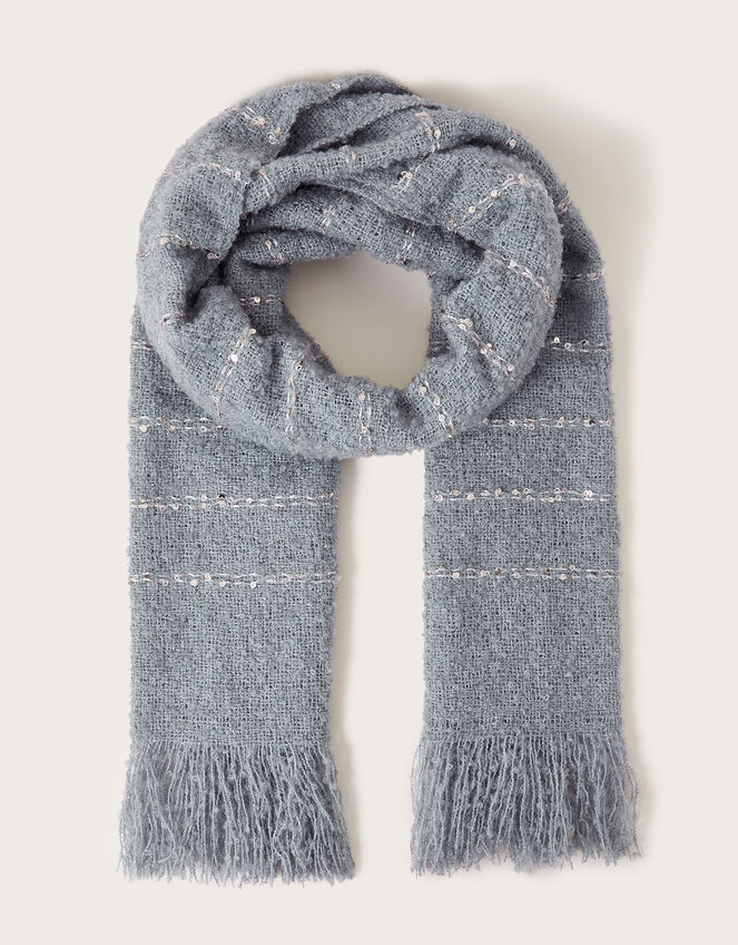 Sequin Stripe Boucle Scarf, Grey (GREY), large
