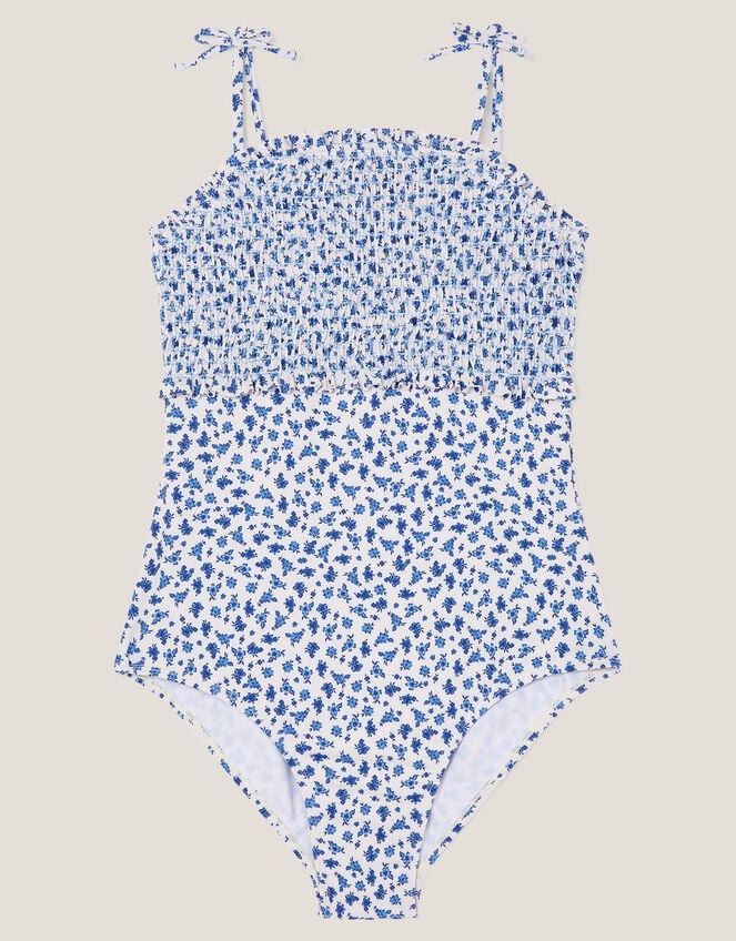 Ditsy Floral Smocked Swimsuit, Ivory (IVORY), large