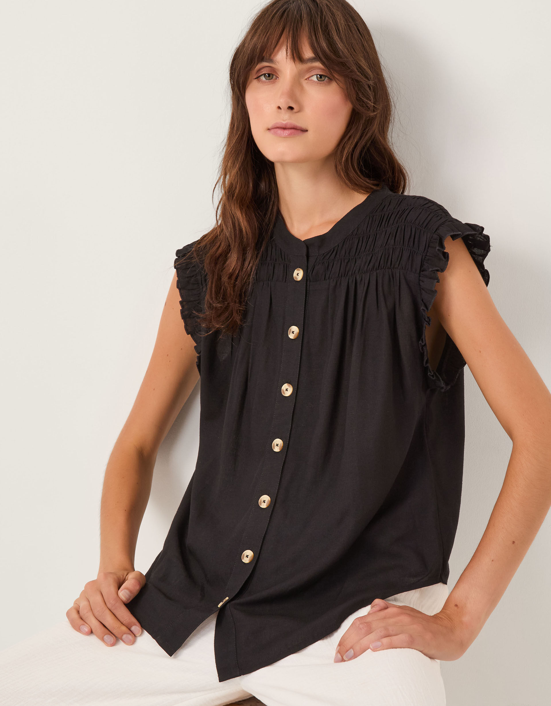 Evelyn Sleeveless Smocked Top Black