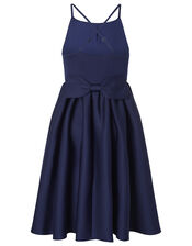 Bow Back Scuba Halter Prom Dress, Blue (NAVY), large
