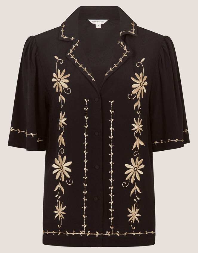 Wren Floral Embroidered Shirt Black