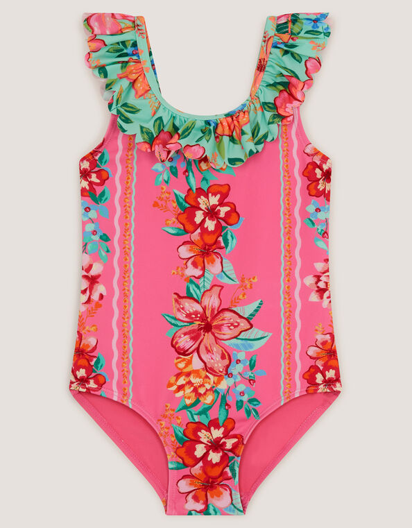 Tropical Floral Frill Swimsuit, Pink (PINK), large