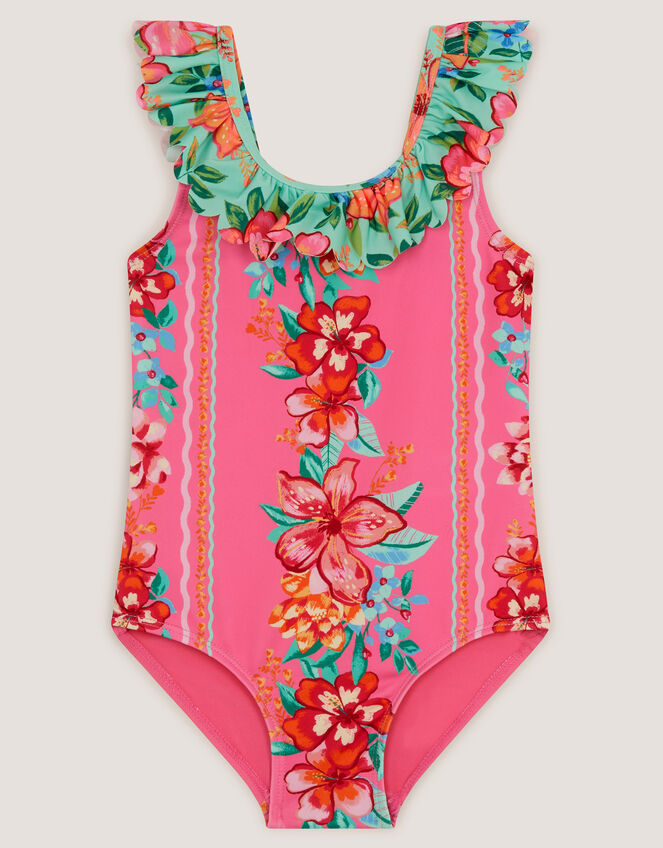 Tropical Floral Frill Swimsuit, Pink (PINK), large