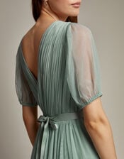Ellie Sheer Sleeve Plunge Tulle Maxi Dress, Green (SAGE), large