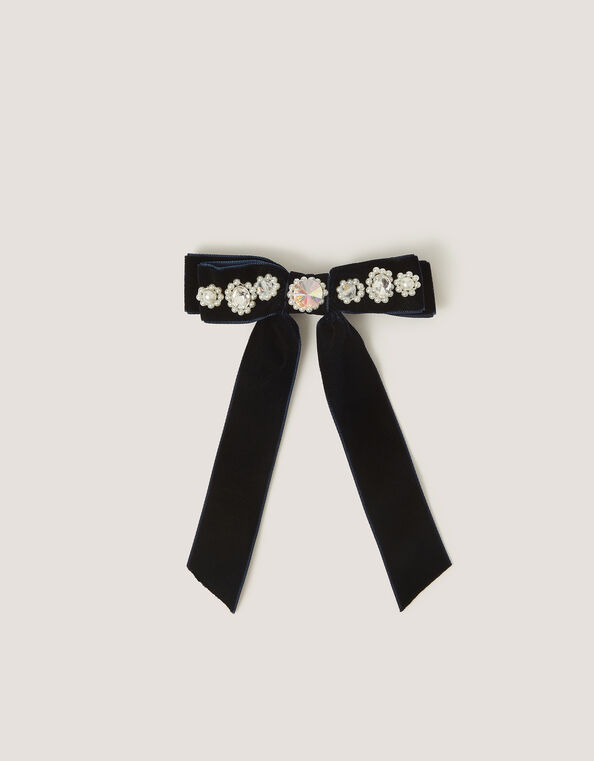 Embellished Bow Hair Clip, Blue (NAVY), large