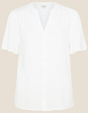 Frill Sleeve Top with LENZING™ ECOVERO™, Ivory (IVORY), large