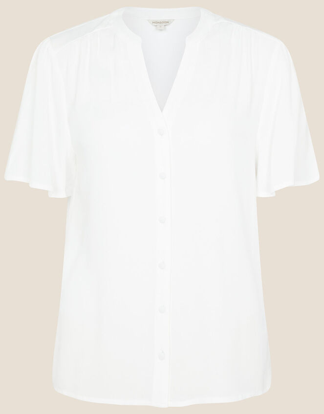 Frill Sleeve Top with LENZING™ ECOVERO™, Ivory (IVORY), large