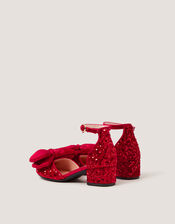 Bow Sequin Velvet Two-Part Heels, Red (RED), large