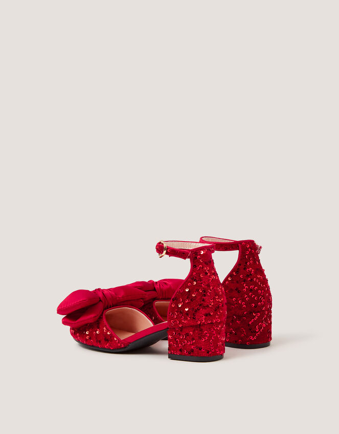 Bow Sequin Velvet Two-Part Heels, Red (RED), large