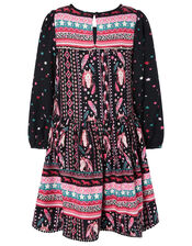 Horse Print Long Sleeve Dress, Black (BLACK), large