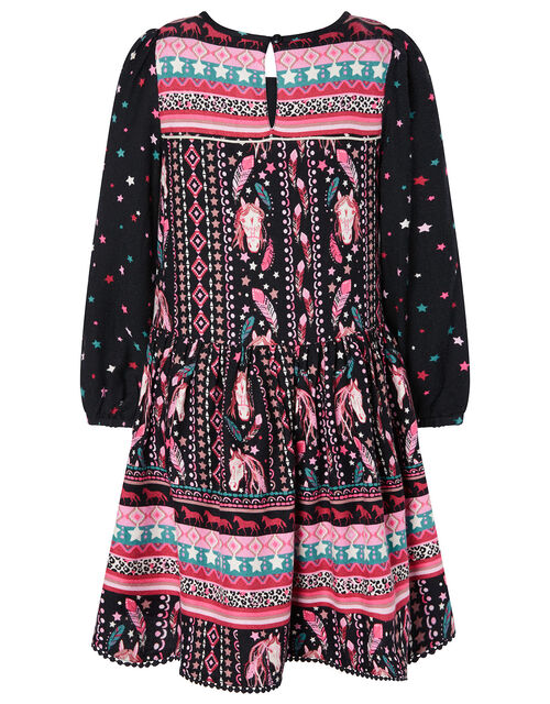 Horse Print Long Sleeve Dress Black