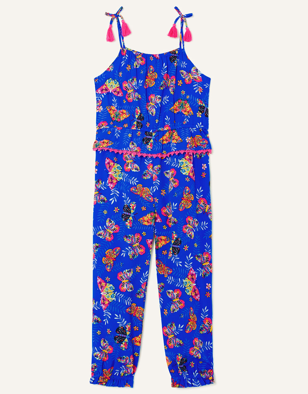 Children Girls 3-12yrs | Floral Butterfly Strappy Jumpsuit Blue - MH35422