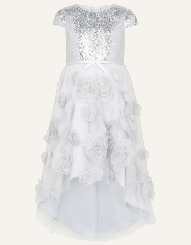 Sequin 3D Flower Dress, Silver (SILVER), large