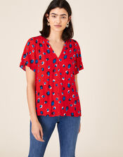 Animal V-Neck Top with LENZING™ ECOVERO™, Red (RED), large
