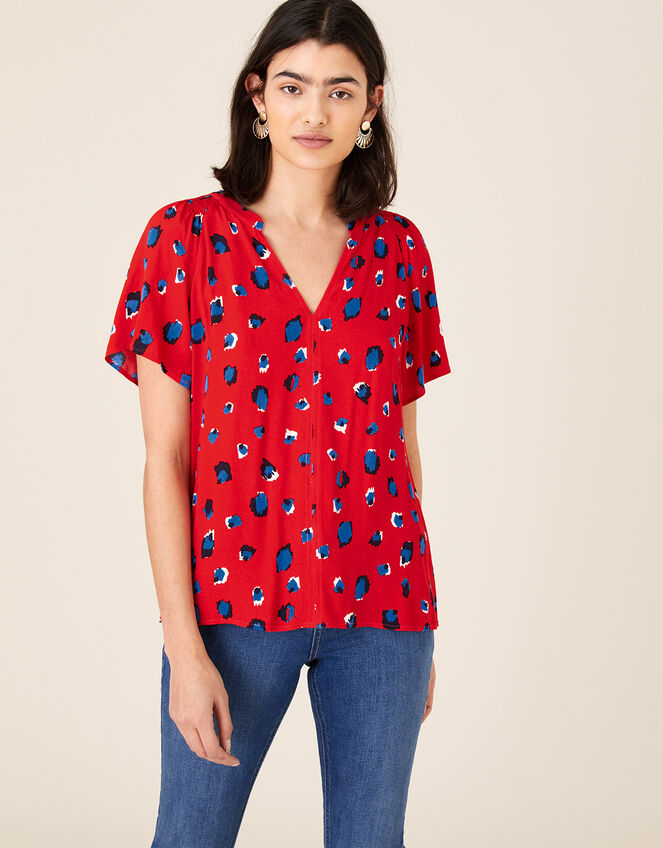 Animal V-Neck Top with LENZING™ ECOVERO™, Red (RED), large