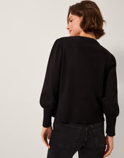 Eden Diamanté Trim Cardigan, Black (BLACK), large