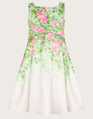 Botanical Print Rose Duchess Dress, Ivory (IVORY), large