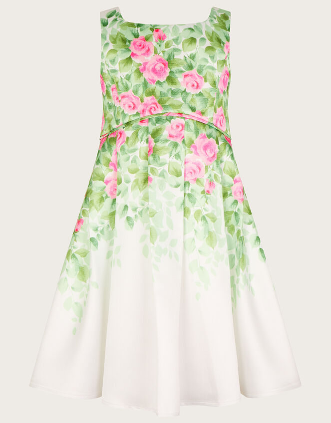 Botanical Print Rose Duchess Dress, Ivory (IVORY), large