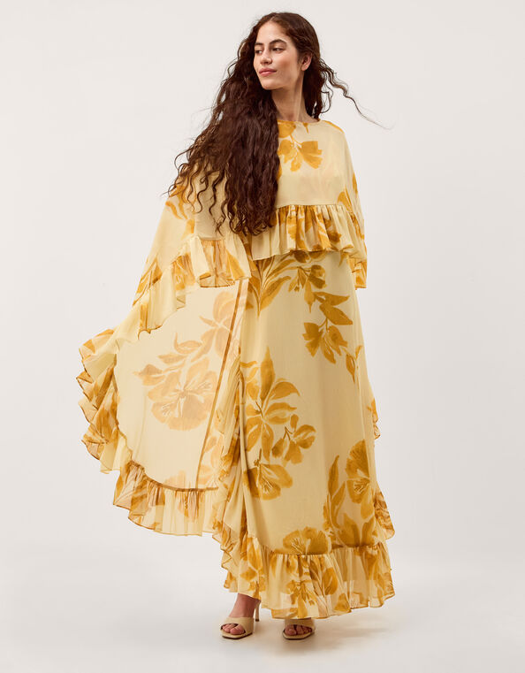 Joanna Ruffle Cape Chiffon Maxi Dress, Ivory (IVORY), large