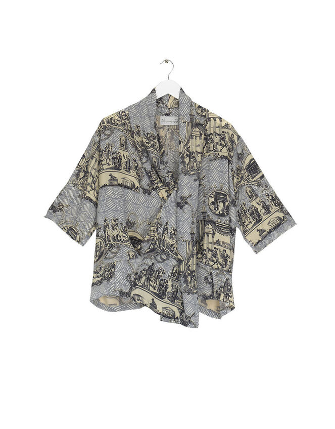 One Hundred Stars Ancient Columns Print Rachel Blouse, Grey (CHARCOAL), large