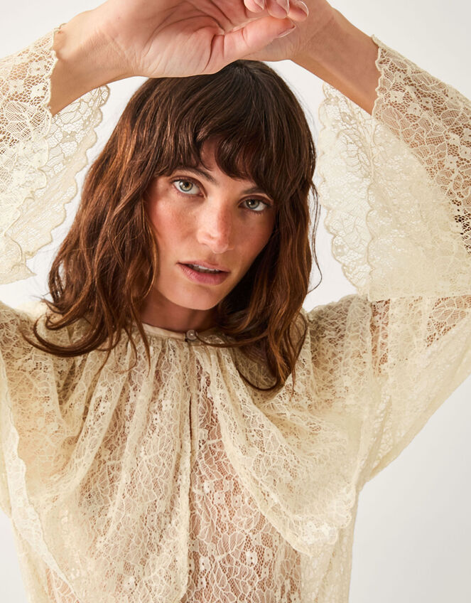 Monsoon x Sarah Corbett-Winder Oversized Collar Lace Blouse Cream