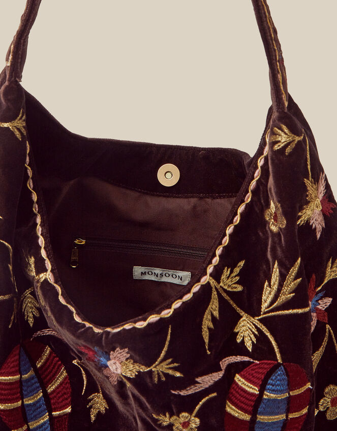 Hatti Embroidered Velvet Slouchy Shoulder Bag, , large
