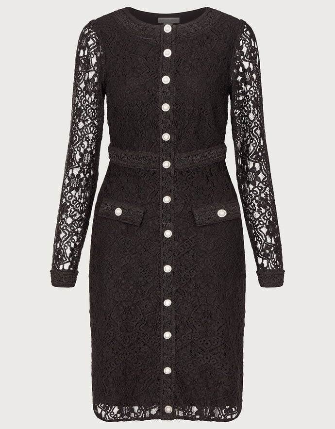 13052 Black Lace Up Shift Dress