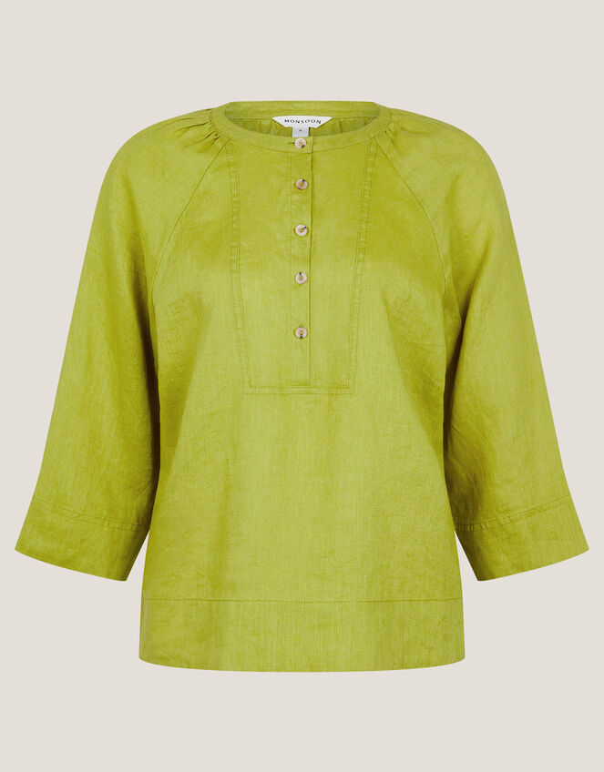 Rosa Bib Linen Blouse, Green (CHARTREUSE), large