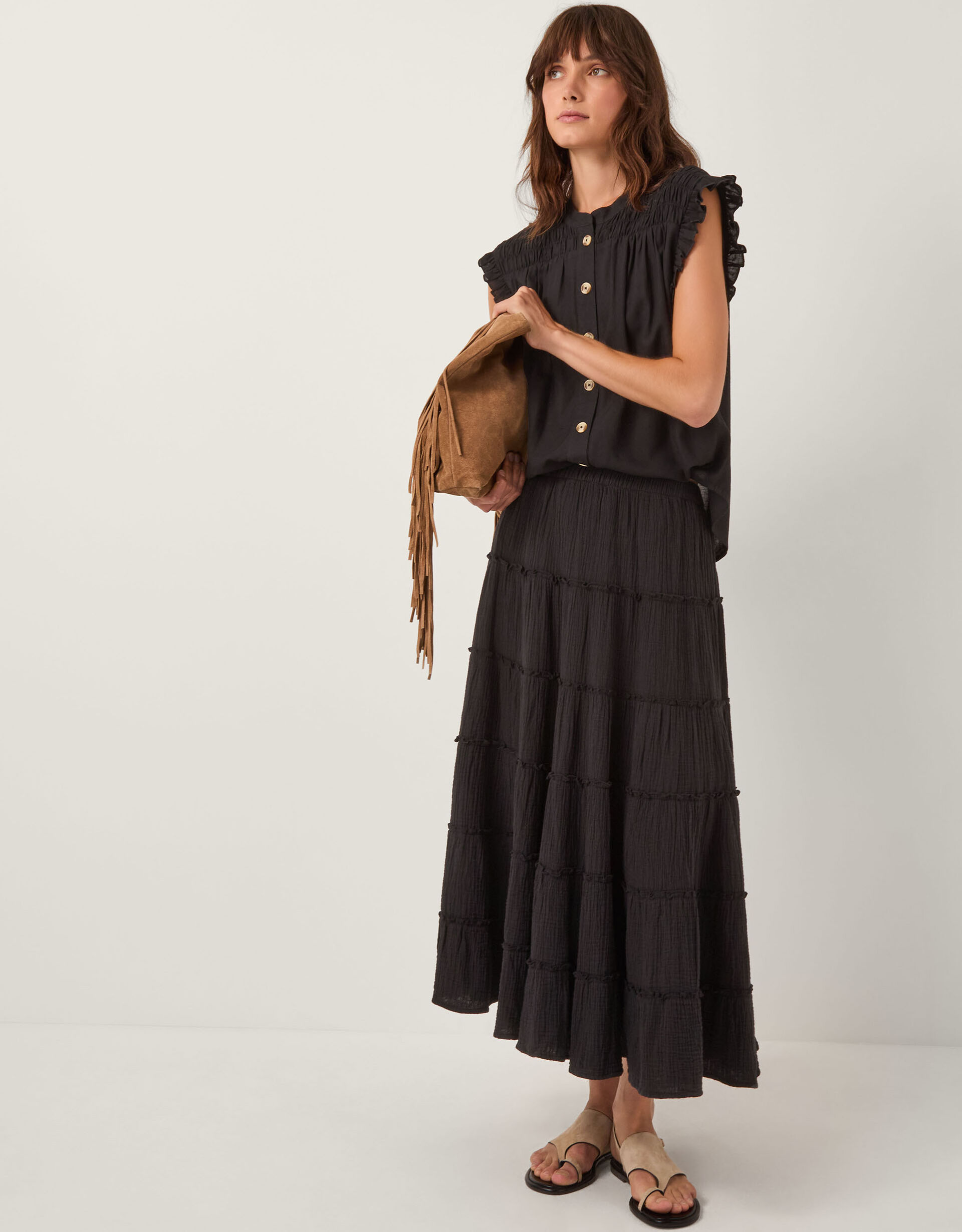Ginny Tiered Maxi Skirt Black