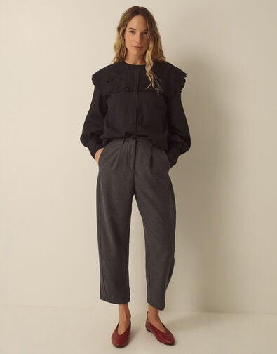 Orla High Waisted Barrel Leg Trousers, Grey (CHARCOAL), large
