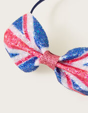 Union Jack Glitter Bow Headband, , large