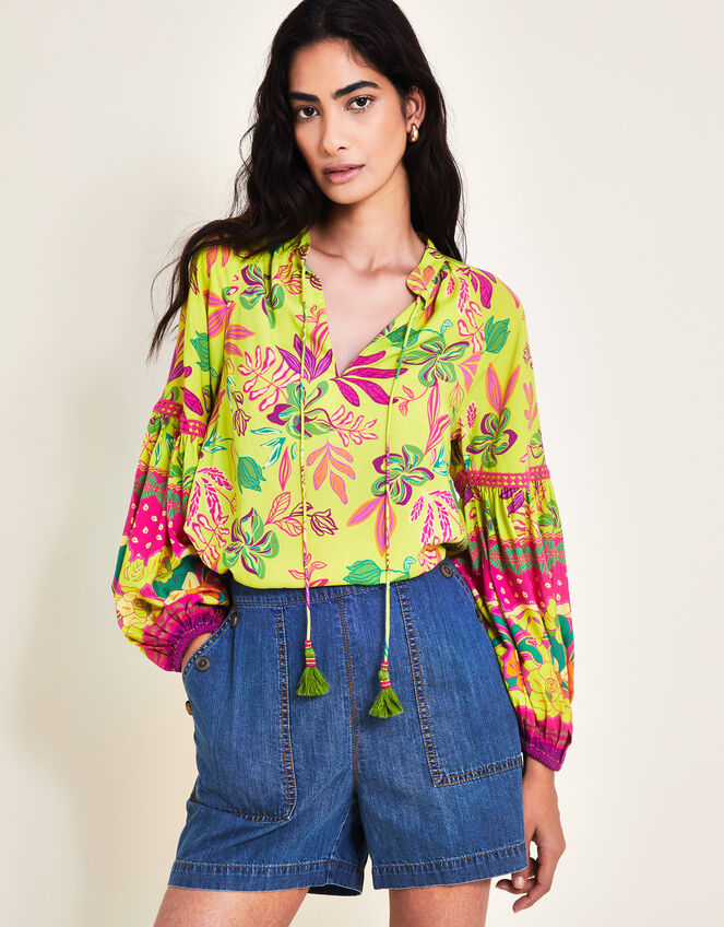 Vita Floral Top, Green (LIME), large
