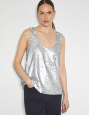 Gabrielle Sequin Embellished Cami Top, Silver (SILVER), large