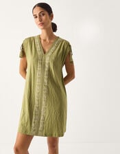Julie Embroidered Mini Kaftan Dress, Green (KHAKI), large