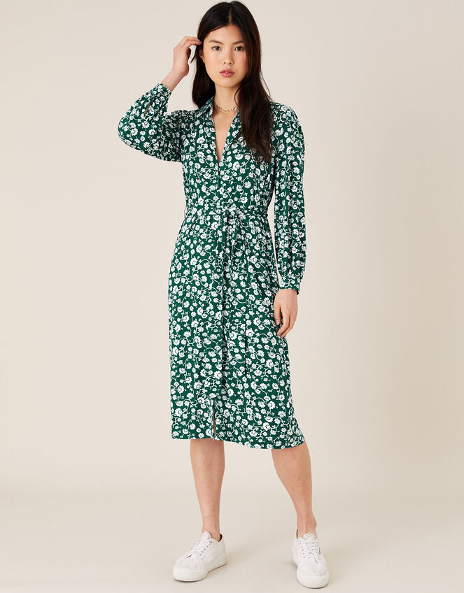 Leigh Floral Print Shirt Dress with LENZING™ ECOVERO™, Green (GREEN), large