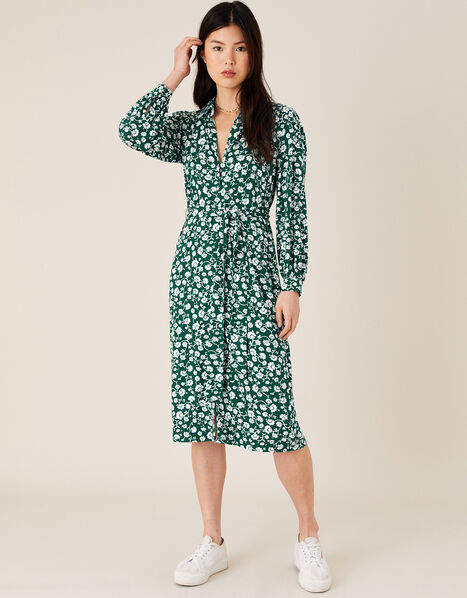 Leigh Floral Print Shirt Dress with LENZING™ ECOVERO™ Green, Green (GREEN), large