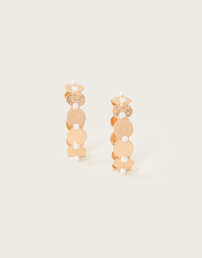 Coin Pearl Hoop Earrings, , large
