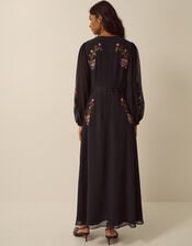 Margot Floral Embroidered Midi Dress, Black (BLACK), large