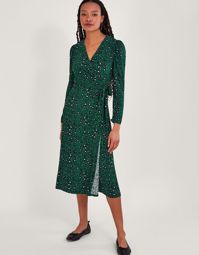 Print Wrap Dress Green